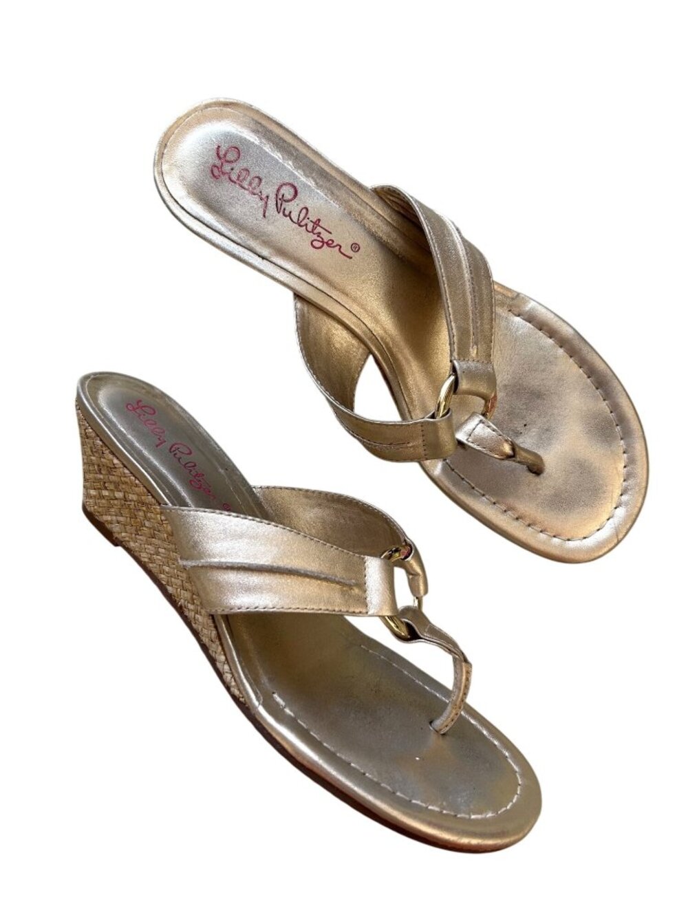 Lilly Pulitzer  Women's Sz 6 Gold Metallic Wedge Sandals With Braided Heel